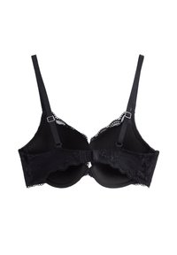 Sort blonde-bh med justerbare stropper og lukning med hægte foran, med bølgede kanter og bøjleunderstøttelse.