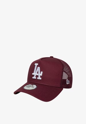 Cappellino da baseball color marsala con logo "LA" ricamato in bianco. Presenta una visiera curva e un retro in rete per la ventilazione. Regolabile per una migliore vestibilità.