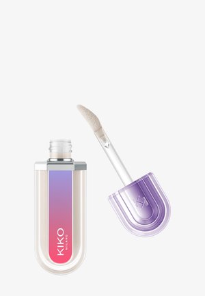 Lipglosshouder met een paars-roze verloopetiket en een doorzichtige handvatapplicator met een zachte, schuine sponsdop.