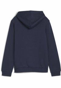 Felpa blu navy con maniche lunghe, polsini e orlo a coste, mostrata da dietro su uno sfondo bianco.