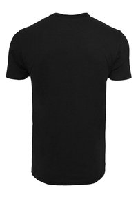 Black T-shirt made of cotton, featuring a classic crew neck, short sleeves, and a plain back without any patterns or accents.