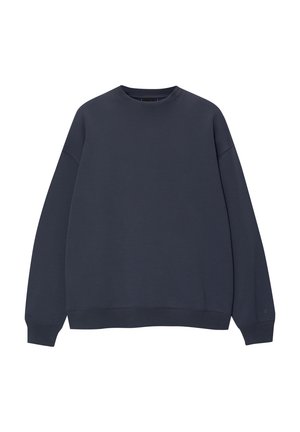 Mörkblå sweatshirt i mjukt tyg. Har rund halsringning, långa ärmar och ribbade muddar och fåll. Enkelt, minimalistiskt design.