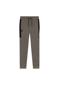 Olijfgroene joggingsbroek van een katoenmix, met zwarte zijpanelen, een elastische tailleband met trekkoord en voorzakken.