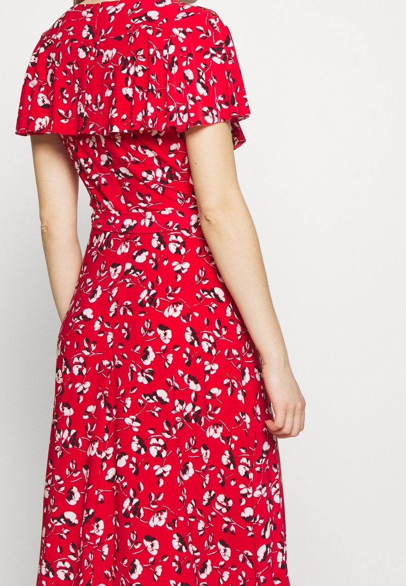open lace back dress Ralph Lauren Black & Red Floral Ruched Dress