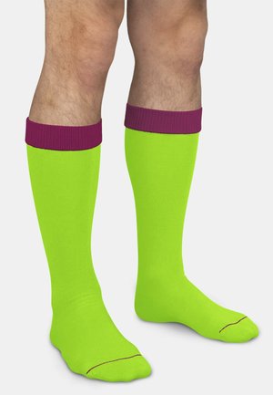 Normani, 3 PAAR KNIESTRÜMPFE MIT FARBIG ABGESETZTEM BUND BI-COLOR UNISEX - Kniestrümpfe - limette beere