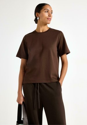 Lindex T-shirt basic - dark dusty brown