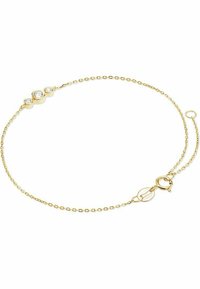 Guldkedjearmband med tre cirkulära accenter med klara ädelstenar. Fina länkar och ett säkert lobsterlås.