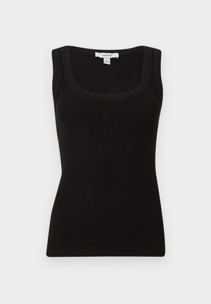 Schwarzes, geripptes ärmelloses Tanktop mit quadratischem Ausschnitt, figurbetontem Schnitt und Topshop-Etikett am hinteren Kragen.
