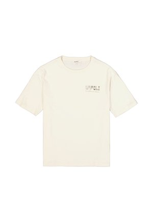 Korte mouwen, crèmekleurig t-shirt van katoen. Heeft een klein "NAPOLI"-logo in donkere tekst op de linkerborst.