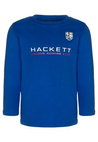 Långärmad blå skjorta i bomull med texten "HACKETT LONDON ROWING CLUB" i vitt och röd, med en patch på vänster bröst.
