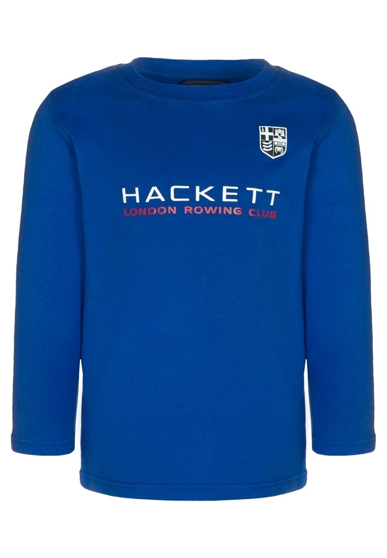 Långärmad blå skjorta i bomull med texten "HACKETT LONDON ROWING CLUB" i vitt och röd, med en patch på vänster bröst.