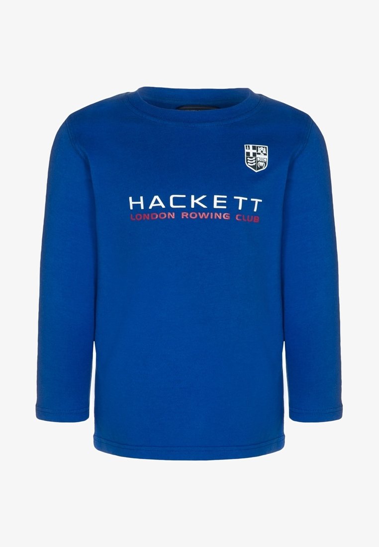 Långärmad blå skjorta i bomull med texten "HACKETT LONDON ROWING CLUB" i vitt och röd, med en patch på vänster bröst.