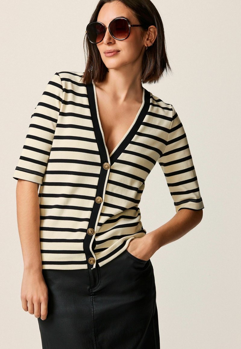 Next SHORT SLEEVE - REGULAR FIT - Neuletakki - black and cream striped