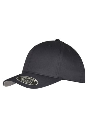 Dunkelblaues Cap mit gebogenem Schirm, strukturiertem Design und besticktem Logo-Patch mit "110" auf der Vorderseite. Glatte Stofftextur.