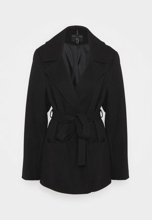 CURVE SHORT WRAP BELTED THROW ONCOAT - Klasický kabát - black