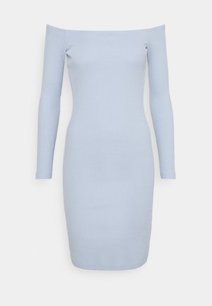 BASIC - Ribbed casual off shoulder long sleeves mini dress - Vestido de tubo - light blue