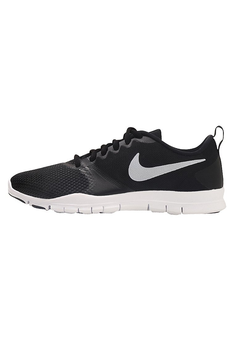 Scarpe da ginnastica nere realizzate in rete e materiale sintetico. Presentano un logo Nike bianco, un upper texturizzato e una suola in gomma bianca flessibile.