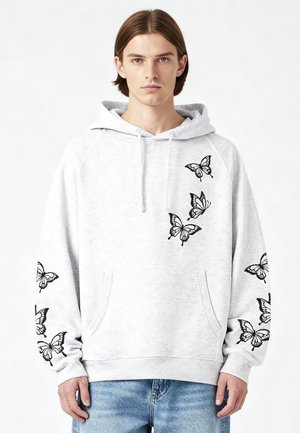 BUTTERFLIES EMBROIDERY SUPERHEAVY  - Felpa con cappuccio - mottled grey