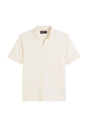 Crème polo shirt met korte mouwen en een klassieke kraag, gemaakt van zachte katoenstof. Heeft een rechte zoom en een minimalistisch label bij de hals.