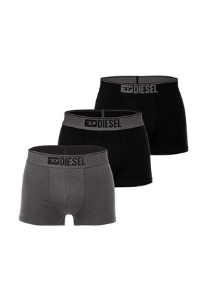 Drei Herren-Boxershorts der Marke Diesel in Schwarz und Grau, jeweils mit elastischem Markenbund.