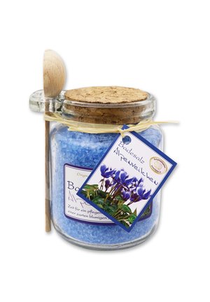 BADESALZ ALPENVEILCHEN IM GLAS MIT HOLZLÖFFEL 300 G - Bubble bath & soak - blau