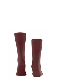 Chaussettes montantes bordeaux en tissu doux, avec un ribbed à la cheville et une texture lisse, dotées d'un bout sans couture pour plus de confort.