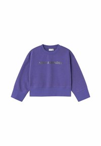 Felpa corta viola realizzata in tessuto morbido con il logo testurizzato "NMT APPAREL" in filato metallico. Maniche lunghe con polsini a costine.