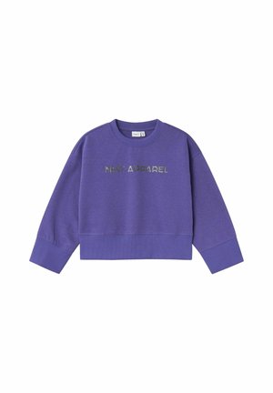 Felpa corta viola realizzata in tessuto morbido con il logo testurizzato "NMT APPAREL" in filato metallico. Maniche lunghe con polsini a costine.