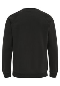 Sort sweatshirt med rund hals, lange raglanærmer samt ribbede manchetter og kant. Glat tekstur, ingen mønstre eller synligt udstyr.