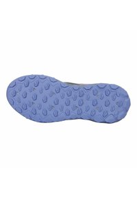 Schoenzool met een gestructureerd rubberen oppervlak met hexagonale en diamanten patronen in lichtblauw, ontworpen voor grip en tractie.