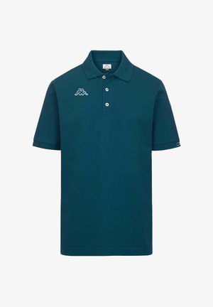 Polo a maniche corte color verde acqua con tre bottoni, logo bianco sul petto sinistro e piccola etichetta con logo sulla manica sinistra.