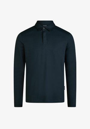 Langarm navy polo-shirt van glad katoen, met een klassieke kraag, een drieknoopsluiting en een subtiel merkembleem op de zoom.