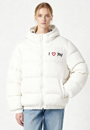 I LOVE YOU EMBROIDERY UNISEX PUFFER - Winterjas - off-white