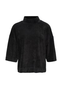 Mustmustükk mustast kordist, kõrgendatud kaeluse, laia lõike, lühikeste varrukate ja peene ribaga tekstuuriga.