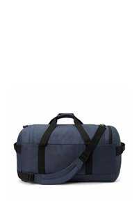 Marine duffel bag gemaakt van duurzame stof, met twee zwarte handvatten, een verstelbare schouderband en een zijzak met ritssluiting voor gemakkelijke toegang.