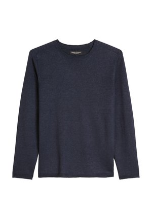 Marineblauwe trui met lange mouwen en een ronde hals, met een effen gebreide structuur, geribde manchetten en een Marc O’Polo-label aan de binnenkant van de hals.