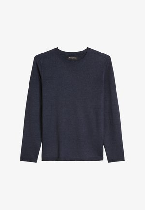 Marineblauwe trui met lange mouwen en een ronde hals, met een effen gebreide structuur, geribde manchetten en een Marc O’Polo-label aan de binnenkant van de hals.
