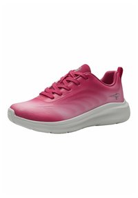 Sneaker rosa con un design a gradiente, parte superiore in mesh, superficie testurizzata, sistema di lacci e suola intermedia bianca. Presenta un piccolo logo sul lato.