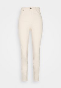 Beiga högmidjade jeans med smal passform. Tillverkade av denim, med en framknäppning och standard femfickorsdesign.