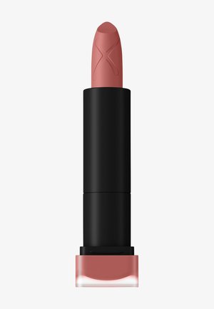 Matowa pomadka w formie zaokrąglonego wkładu, w kolorze różowo-nude. Czarna obudowa z przezroczystą podstawą. Wzorzysty wierzch.