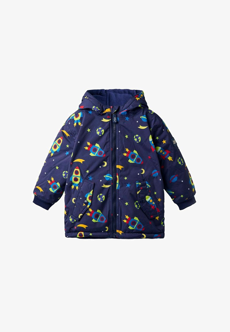 Jūras spēku pūkājošā jaka ar kapuci, kurai ir krāsaini raķešu, planētas un zvaigžņu raksti. Iekļauj priekšējos kabatas un rāvējslēdzēju.