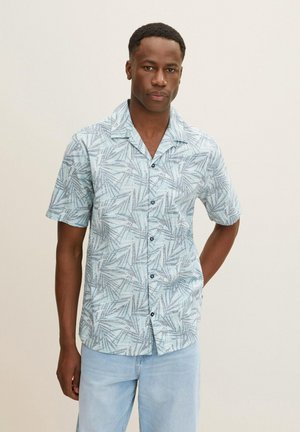 KURZARMHEMD - Shirt - mint navy big leaf design