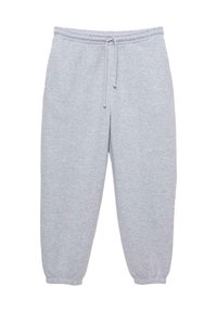 Hellgraue Jogginghose aus weichem Material, mit einem elastischen Bund und Kordelzug sowie schmal zulaufenden Ärmeln an den Knöcheln.