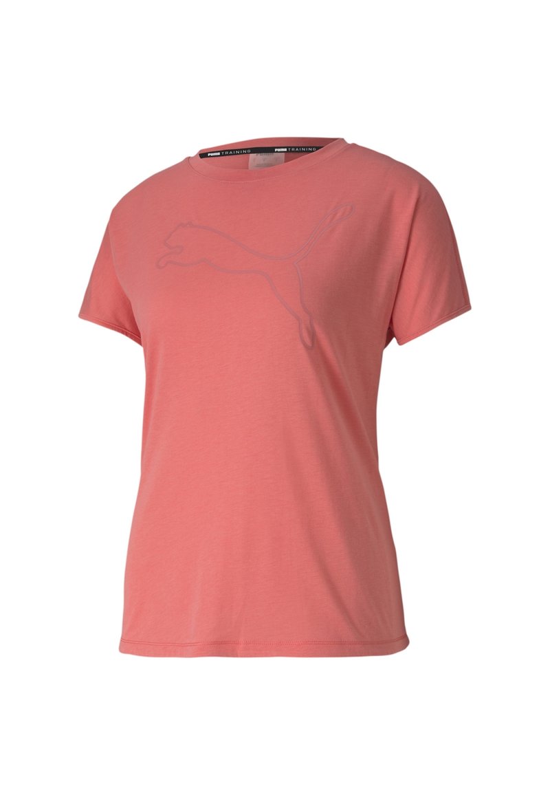 Růžová krátká tričko s krátkým rukávem vyrobené z měkké tkaniny, s tónovým grafickým logem Puma na hrudi a s kulatým výstřihem.