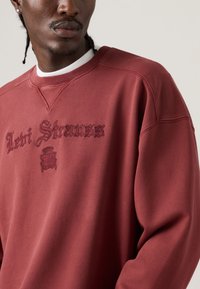 Μπορντό φούτερ με υφή υφάσματος, με κεντημένο το "Levi Strauss" σε πιο σκούρο μπορντό. Το σχέδιο περιλαμβάνει λαιμόκοψη και άνετη εφαρμογή.