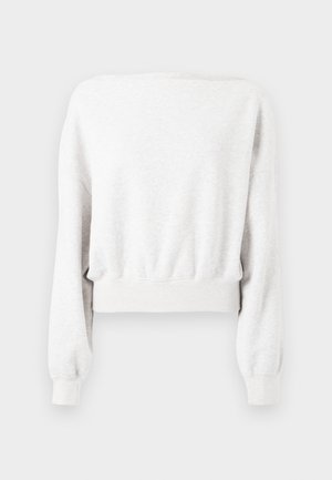 Helles graues, kurz geschnittenes Sweatshirt mit langen Ärmeln, aus weichem Stoff, mit rundem Ausschnitt und gerippten Bündchen und Saum.