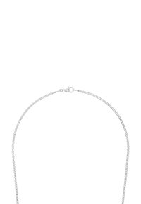 Silvermetall kedja halsband med en tunn, platt design, som har ett säkert lås och en slät, polerad yta.