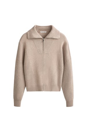 OYSHO RIB COLLAR - Cardigan - beige