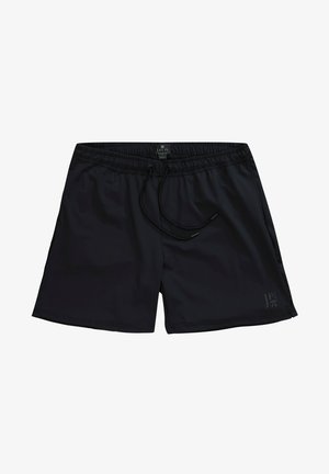 Czarne kąpielówki wykonane z lekkiego materiału, z elastycznym pasem, sznurkiem do regulacji oraz subtelnym logo na końcu.