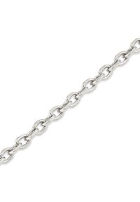 Zilveren metalen ketting met afwisselend grote ovale schakels en kleinere dubbele schakels op een witte achtergrond.